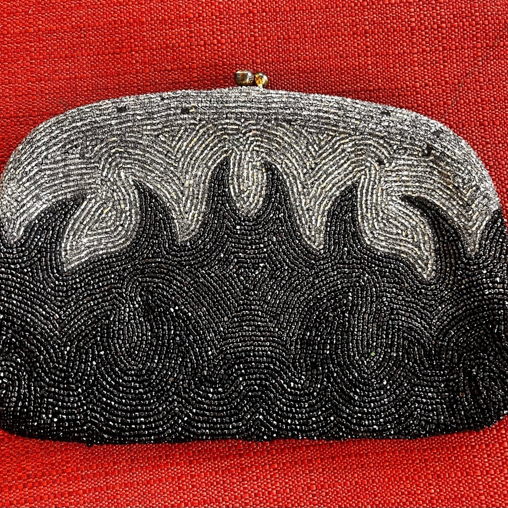 Vintage Elegant Black and Silver Beaded Clutch B. Forman Co. Rochester New York